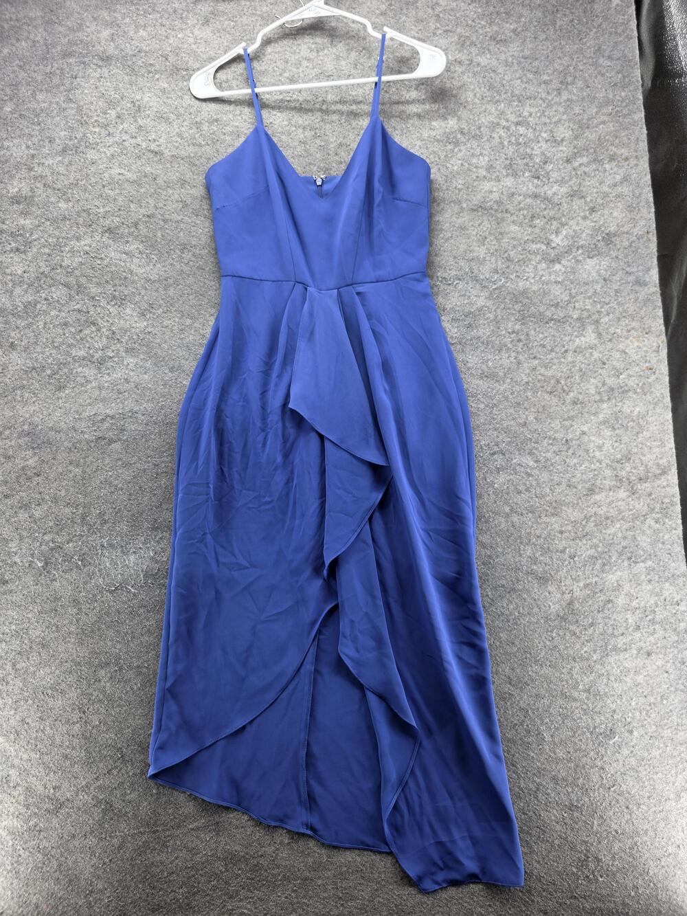 Gianni Bini Dress Womens 4 Blue Hi-Low Fit & Flare Maxi V-Neck Chiffon Ruffle